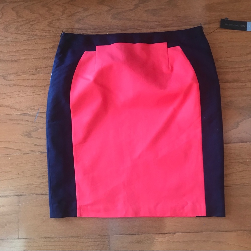 Worthington Orange and Navy Pencil Skirt